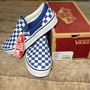 Vans Classic Slip-On blue/white checkerboard kids size 1.5, new with tags